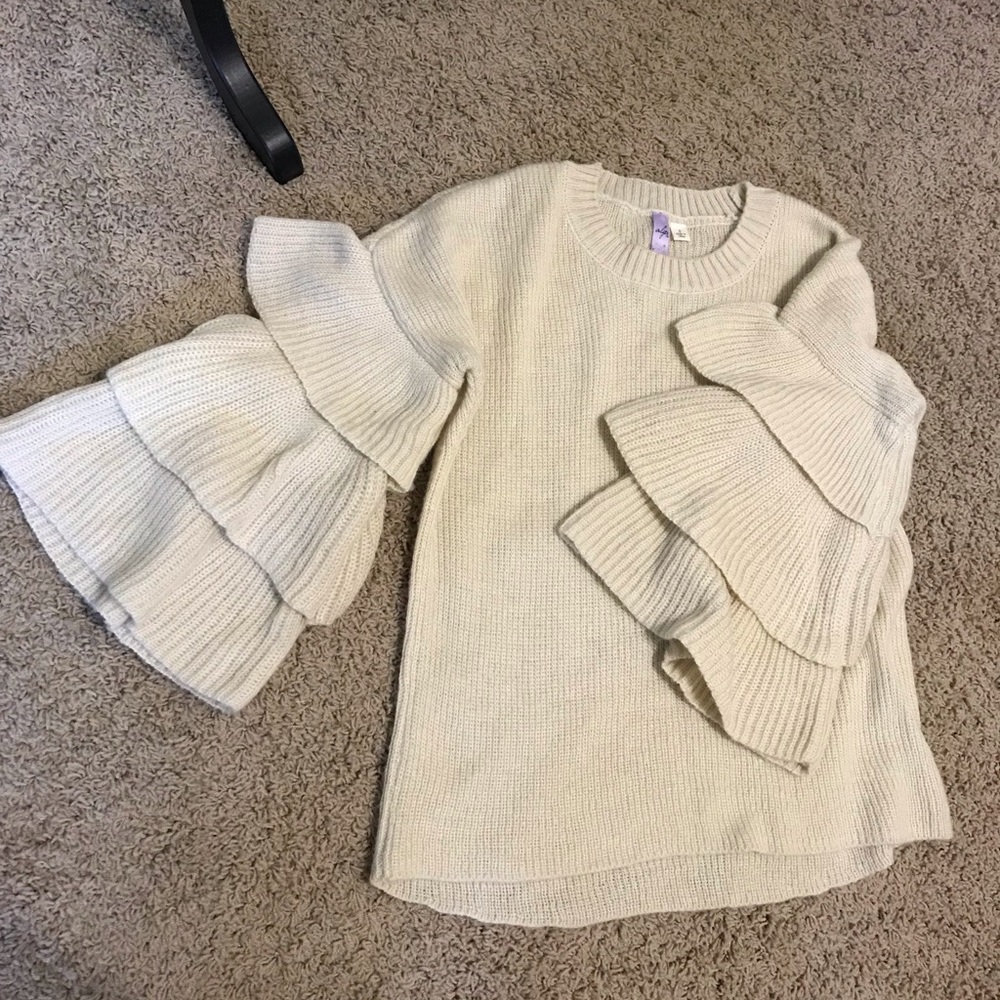 Boutique ruffle sleeve beige sweater